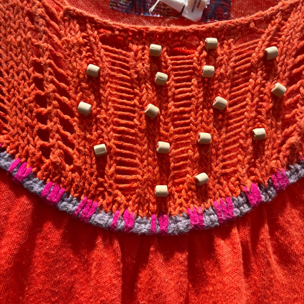 Anthropologie Meadow Rue Orange Smocked Embellished Tank Top - Picture 3 of 8